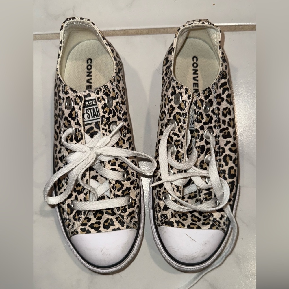 Converse Brown and White Leopard Print Sneakers
